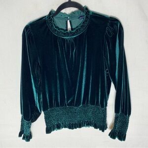 Vintage Y2K French Connection Emerald Green Velvety Mock Neck Blouse S